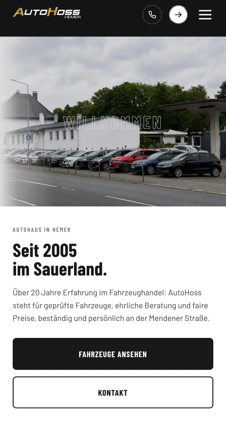 Home page of autohoss.de on a phone